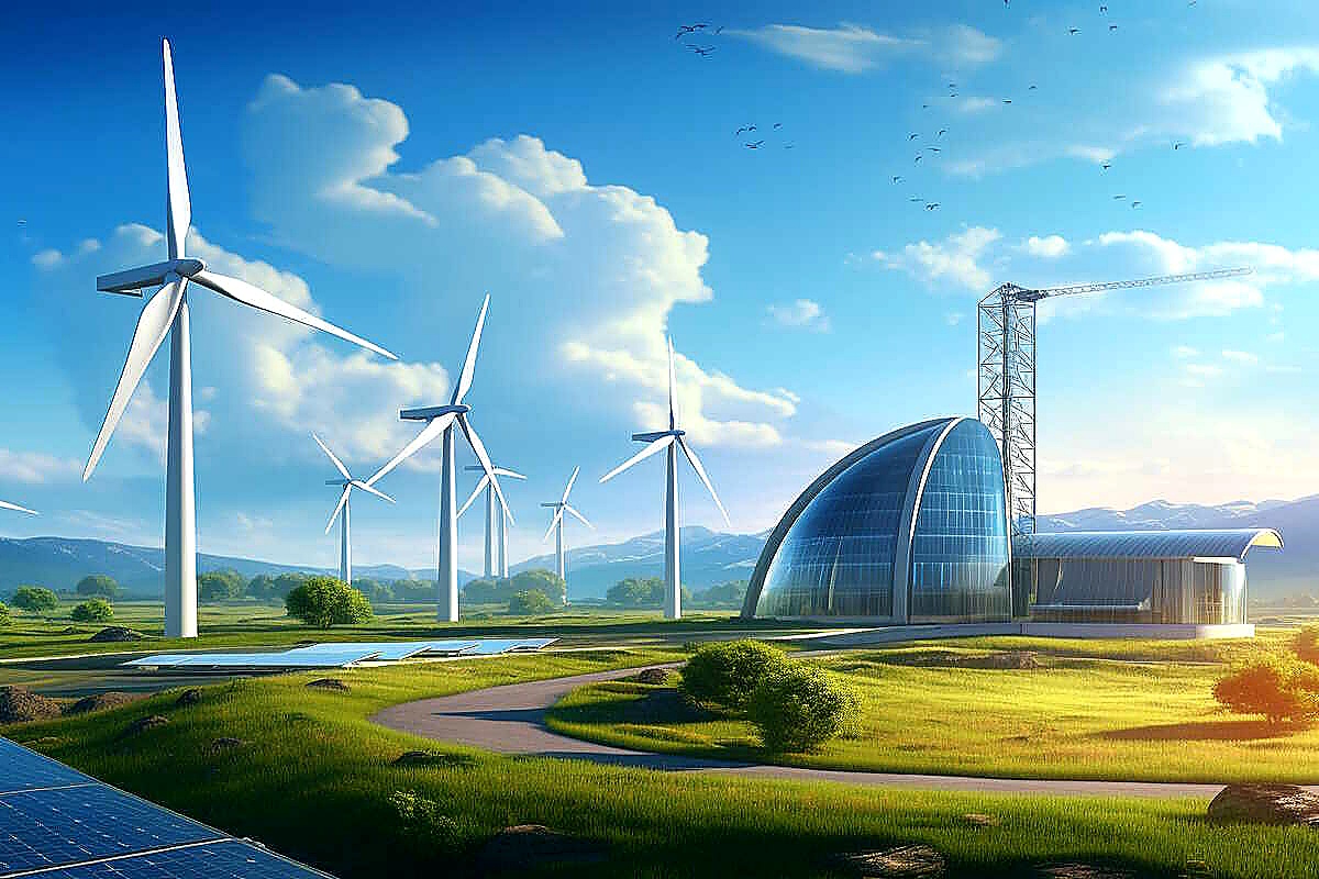 Energiegrid - zonnepanelen, windmolens.